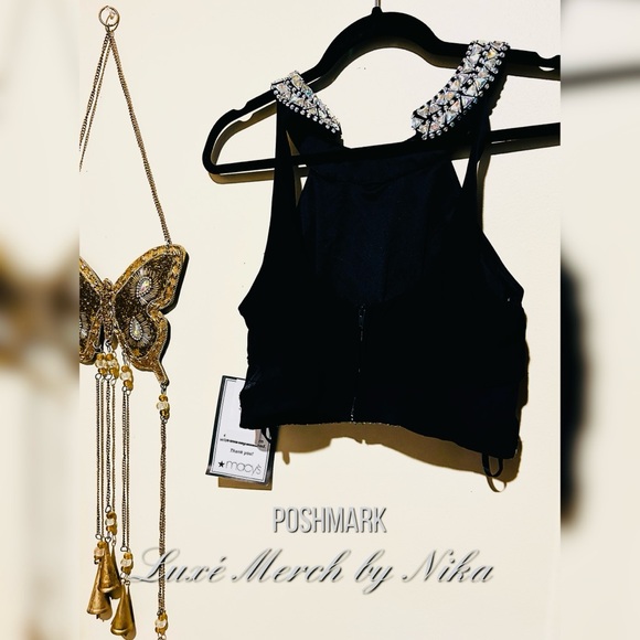 B. Darlin Blue Jeweled Crop Top Size 11/12 juniors - Picture 2 of 5